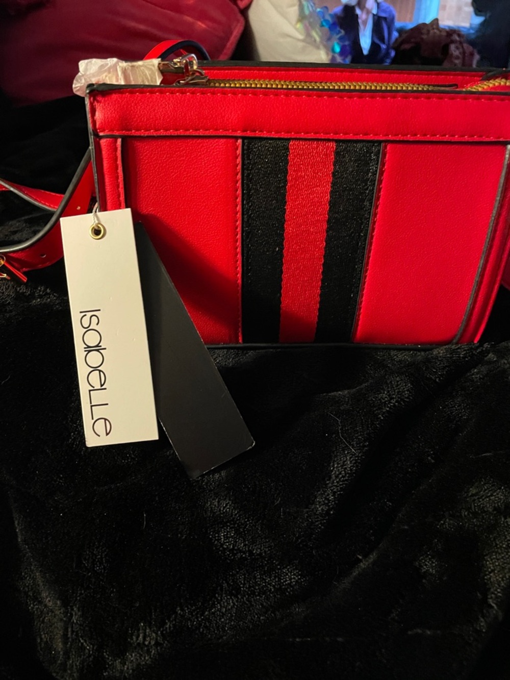 Isabelle Red Crossbody Bag with Black Stripe Accent